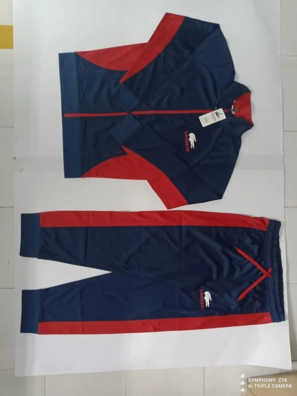 Lacoste Navy Jacket and Pants Set with Red Accents